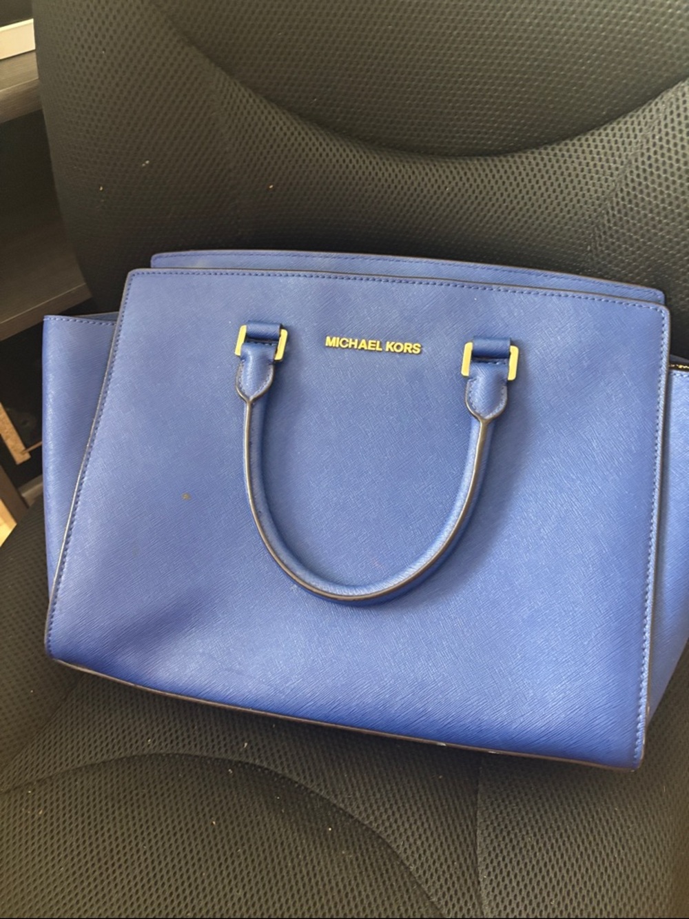 Michael Kors Royal Blue Saffiano Leather Satchel with Gold Hardware